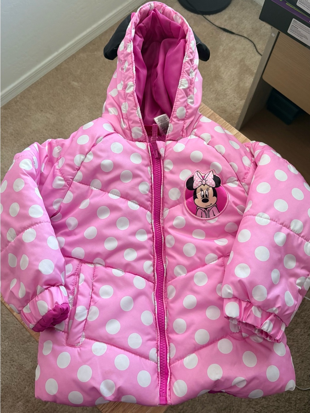 Disney Pink & White Minnie Mouse Polka Dot Puffer Jacket